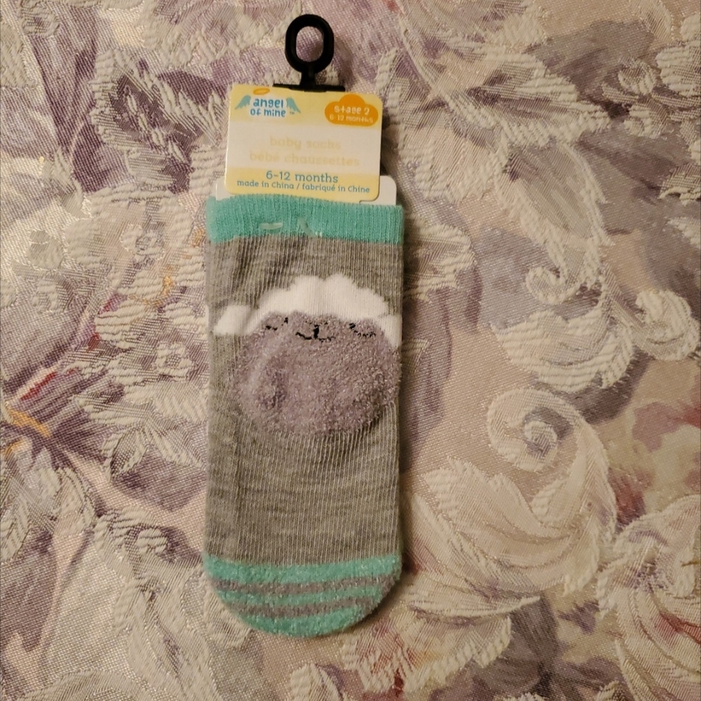 Gray and Teal Baby Socks with Cloud Design angel Of Mine